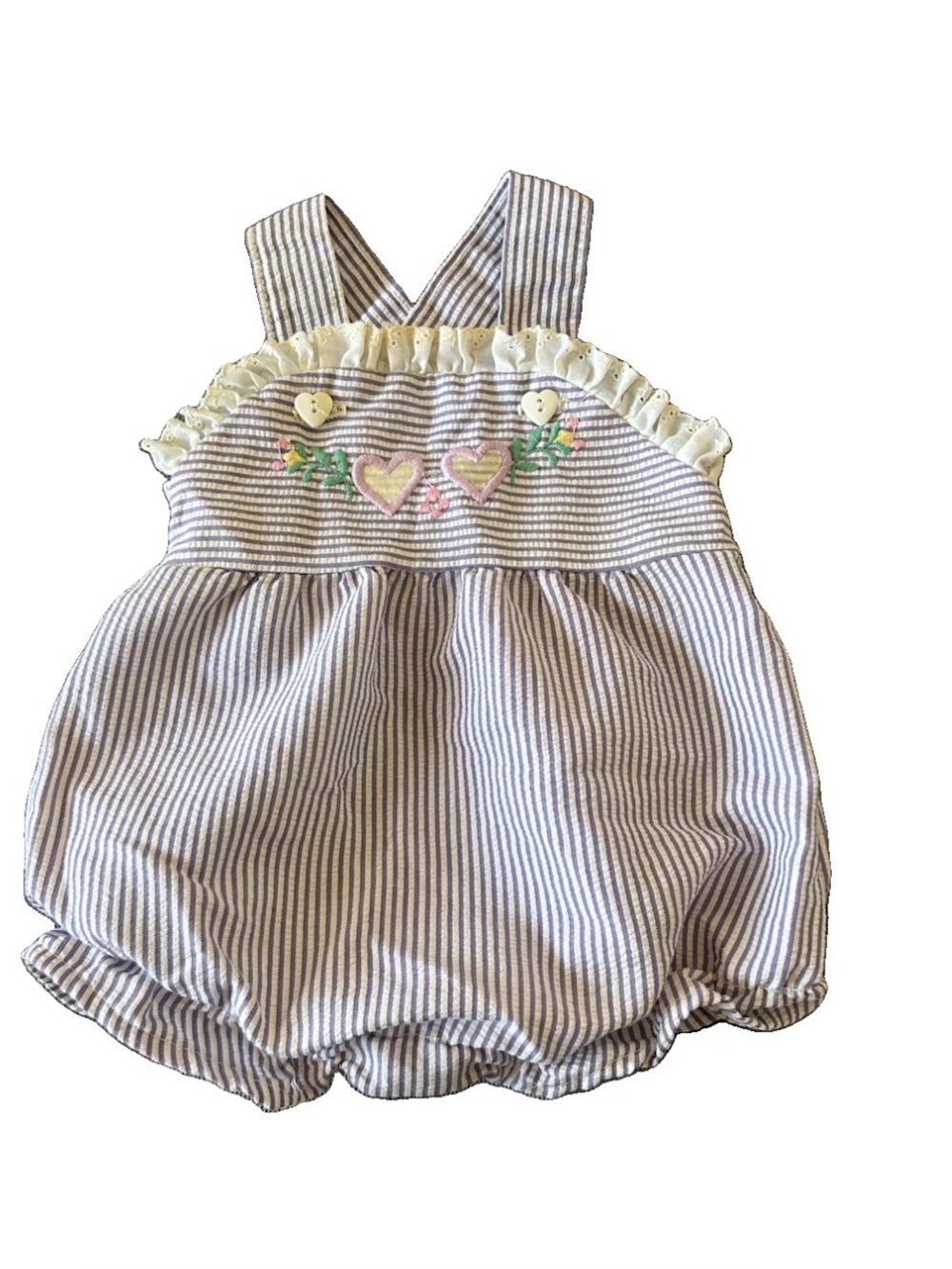Vintage Health-Tex 6M Purple Stripe Heart Embroidered Bubble Romper